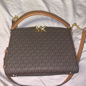 Michael Kors Karlie Medium Logo and Embossed Leather Satchel NWOT